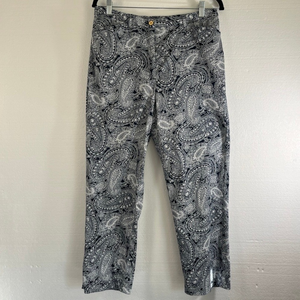 Lauren Ralph‎ Lauren Women's Size 12 30x26 White Navy Paisley Straight Leg Pants